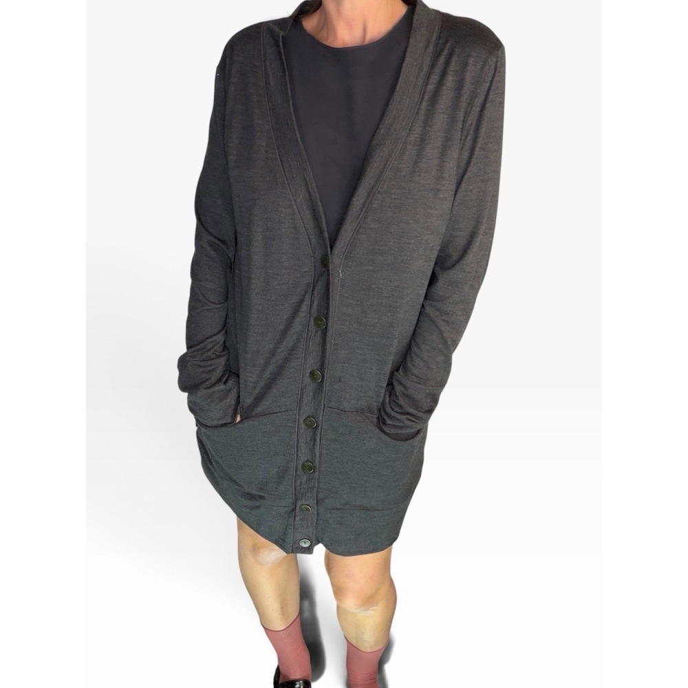 Icebreaker 100% Merino Wool Grey Cardigan Button Up Longline Pockets Flaws XL